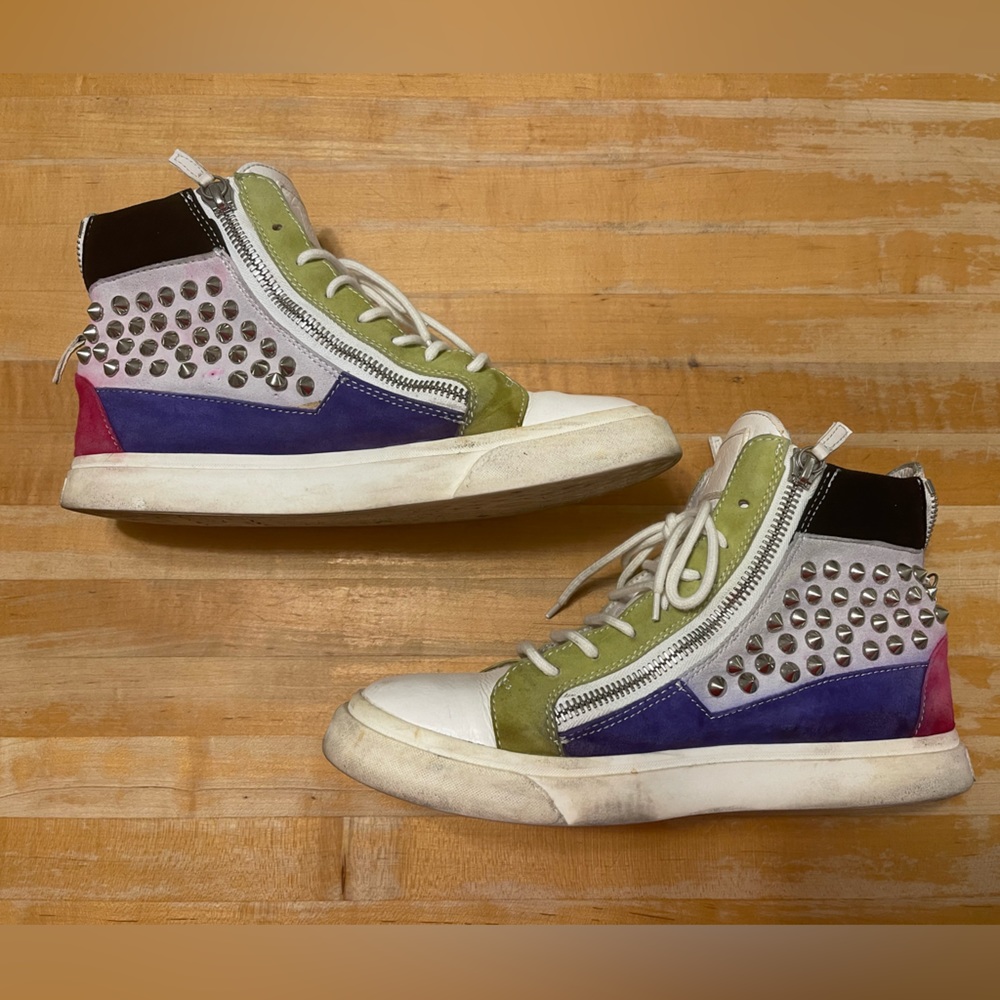 Giuseppe Zanotti Multicolor Suede Sneakers w/ Spikes - Picture 3 of 6